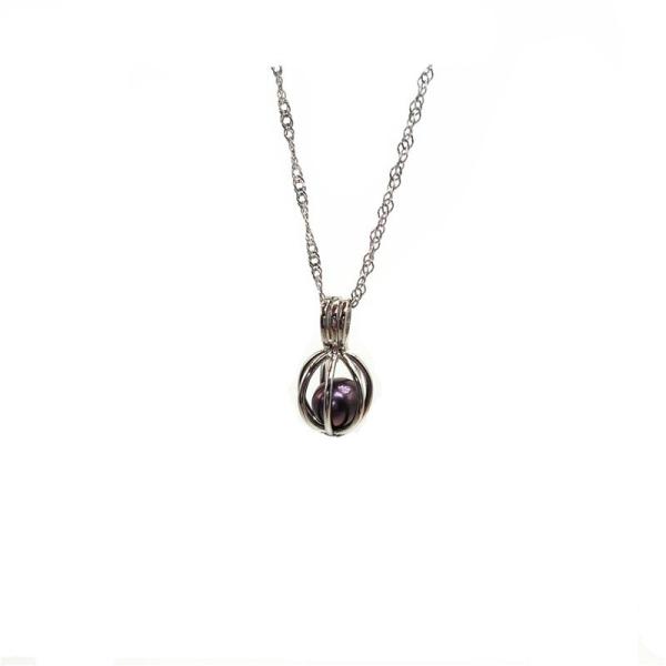 18K Silver Plated Love Wish Pearl Cage Pendant Necklace with 1pc Freshwater Pearl In it