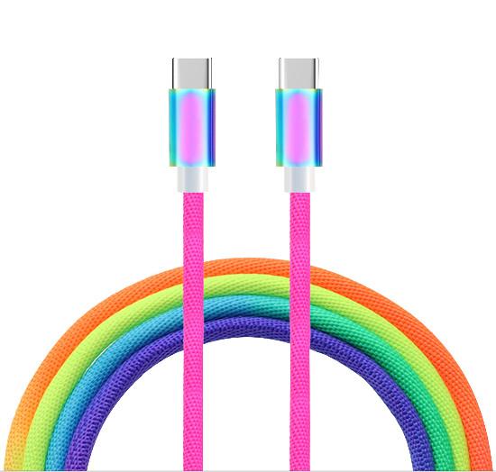 Vibrant Rainbow Braided Cable - Metal Connector & Tangle-Free Design