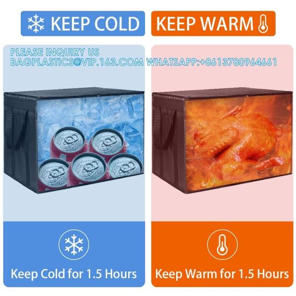 Insulated Cooler Bag And Food Warmer (3XL, 2 Pack) For Food Delivery & Grocery Shopping With Zippered Top, Black