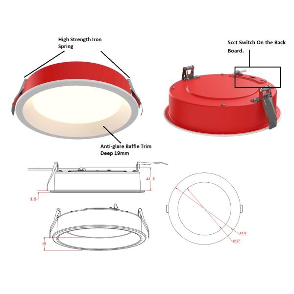 Anti Glare Dimmable LED Downlights 6 Inches 15w 1000lm Fire Rated