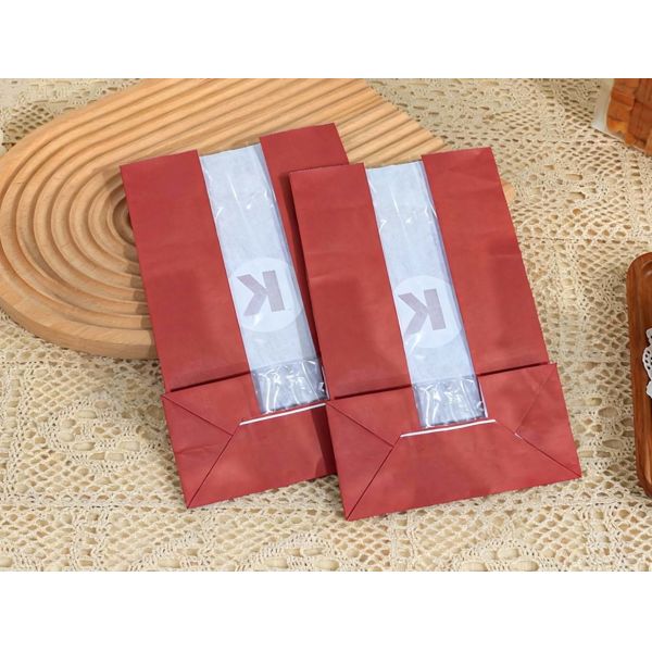 Customized Window SOS Kraft Paper Bag Stand Pouch With Tie Use For Baked Food