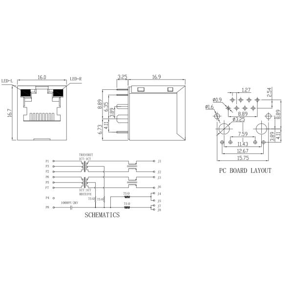Gold Color 10 Pin RJ45 Connector Without EMI Mating / Unmating Force 2.2KG.F MAX
