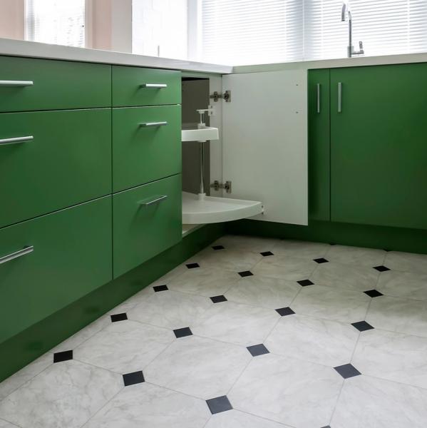 Melamine Wood White Green Kitchen Cabinet Wood Grain Matched Cabinets