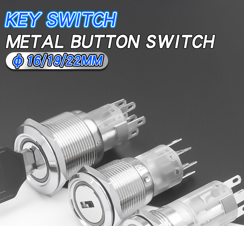 YZ-YSN-D Metal Key/knob IP65 Home Appliance Switch 16/19/22mm Self-Locking 1NO1NC/2NO2NC 220VAC Ring Illuminated LED 2/3