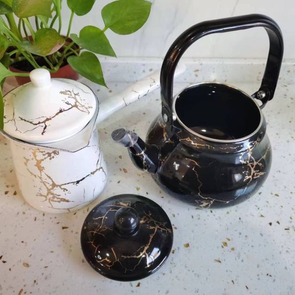 Carbon Steel Arabic Teapot Set Enamel Colorful Tea Pot Kettle Mug Plate Set