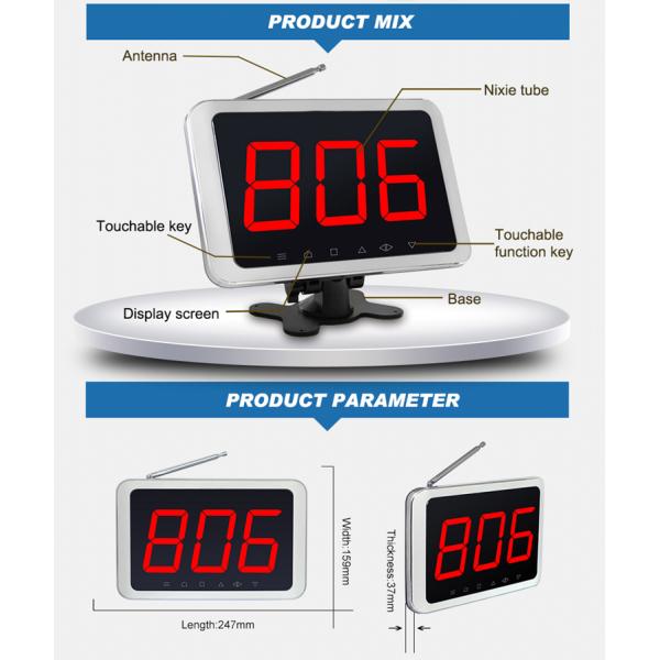 Wireless pared fija o escritorio 433.92Mhz un grupo de 3 dígitos de llamada de número de pantalla de monitor con marco de aluminio plateado