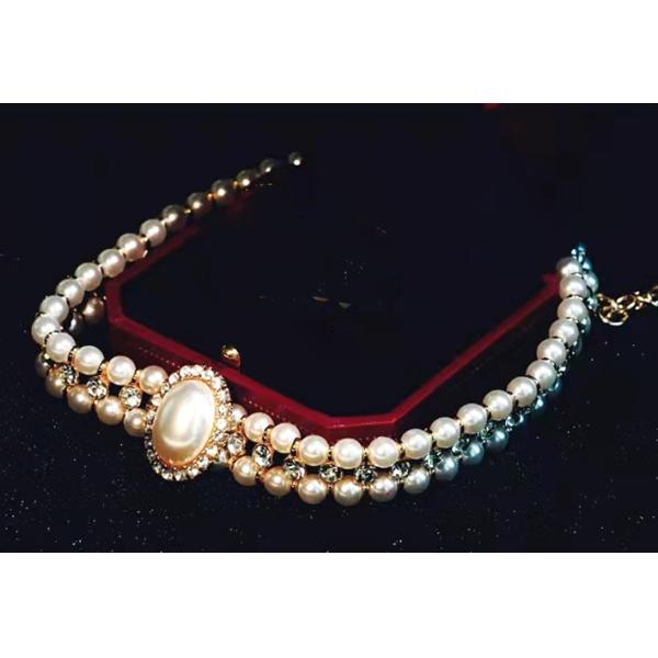 Double Row Pearl And Rhinestone Necklace Inlaid Crystal Diamond OEM ODM