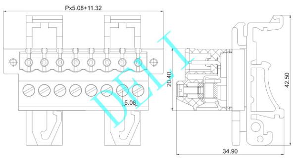 2P-24P Poles Terminal Block Connector Feed - Through Header DL2EDG-UVKM-XX-5.08