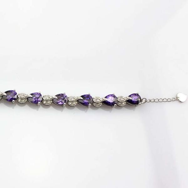 Sterling Silver Created Amethyst Clear CZ Diamonds Tennis Bracelet(B02PURPLE)