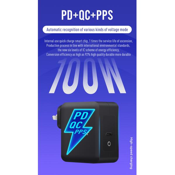 100W GaN PD Charger with 1A+2C Ports EU Plug for Laptops