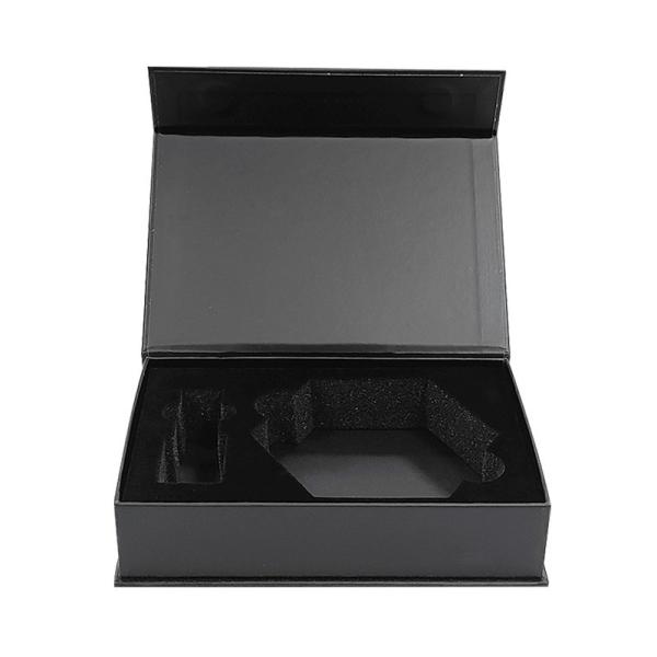 Custom Black Matte Stamped Gold Logo Magnetic Gift Jewelry Paper Box With Foam Insert