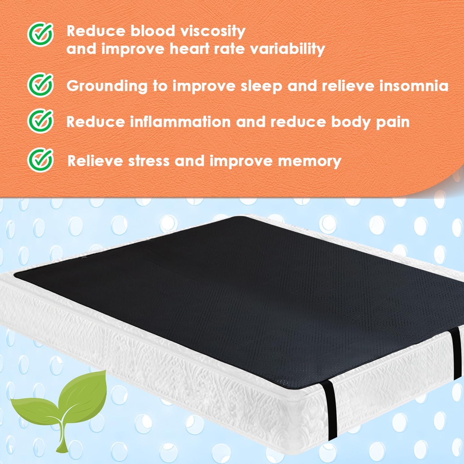 Grounding Mattress Bed Sleep Therapy Carbon Coated Vegan Leather Eco-friendly Non-Toxic Anti-static Black Customized Sizes