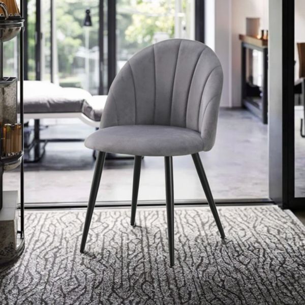 Modern European Modern Ergonomic Armless Eco-Friendly Comfortable Dining Chairs Grey Upholstered Black Metal Legs Home Apartment