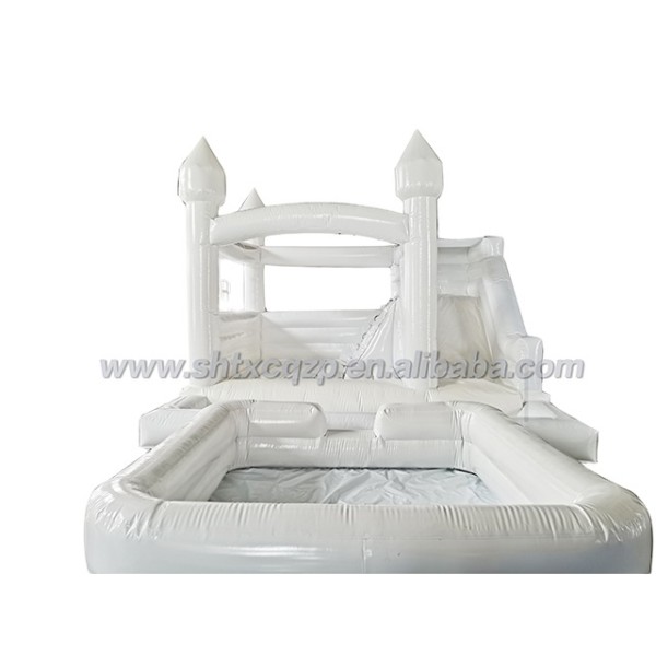White Wedding Inflatable Bounce House Combo with Slide and Ball Pit for Kids Events