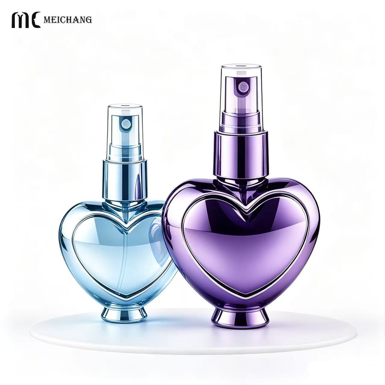 25ml, 50ml, 80ml and 120ml Heart-Shaped Electroplated PET Fine Mist Spray Bottle (MC-449)