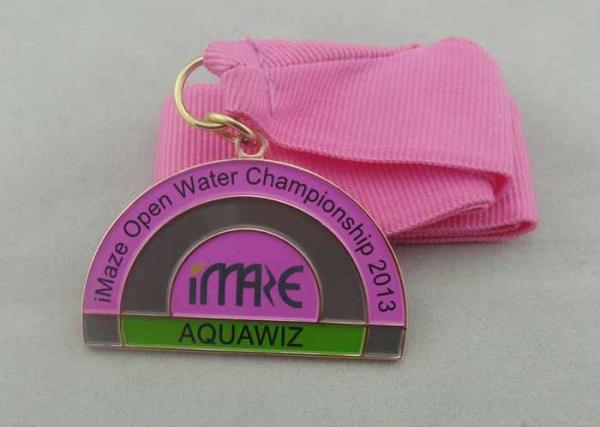 Brass Enamel Medal Red Silk Screen For Swimming / Army