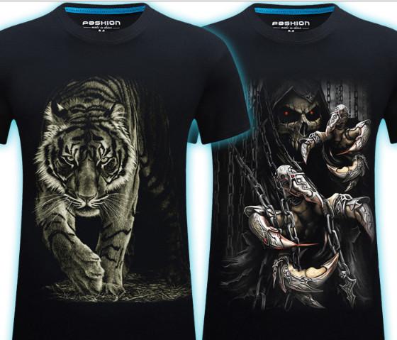 Summer Men's 3D Personality T-shirt Short Sleeve Stereo Wolf Head Pattern Big Size Gain/ Garment