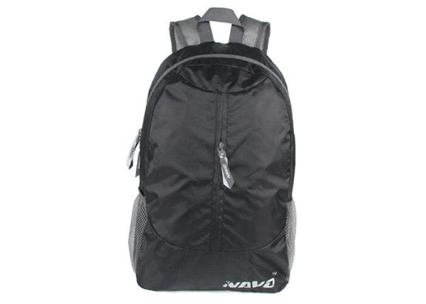 Black Nylon Foldable Backpack Waterproof Two Way Zip Rucksack