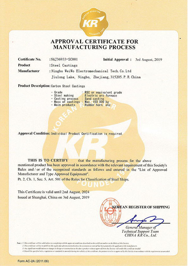 Ningbo WeiWo Electromechanical Tech Co.,Ltd. Сертификации