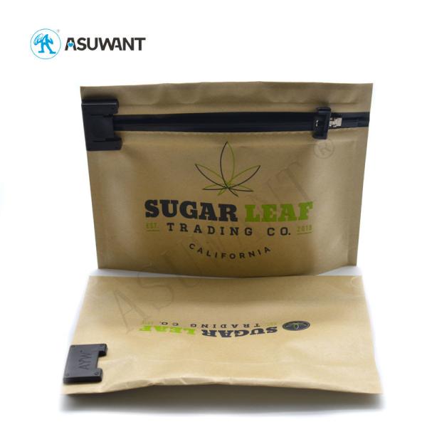 Custom Printed Aluminum Foil Kraft Paper Child Proof Zipper Mylar Bags Smell Proof For Marijuana