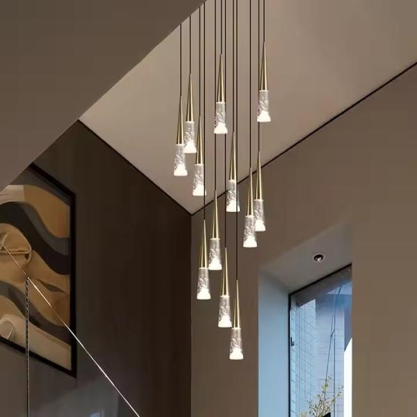 Nordic Light Luxury Silver Mountain Lustre de cristal pour une Villa Duplex Escalier