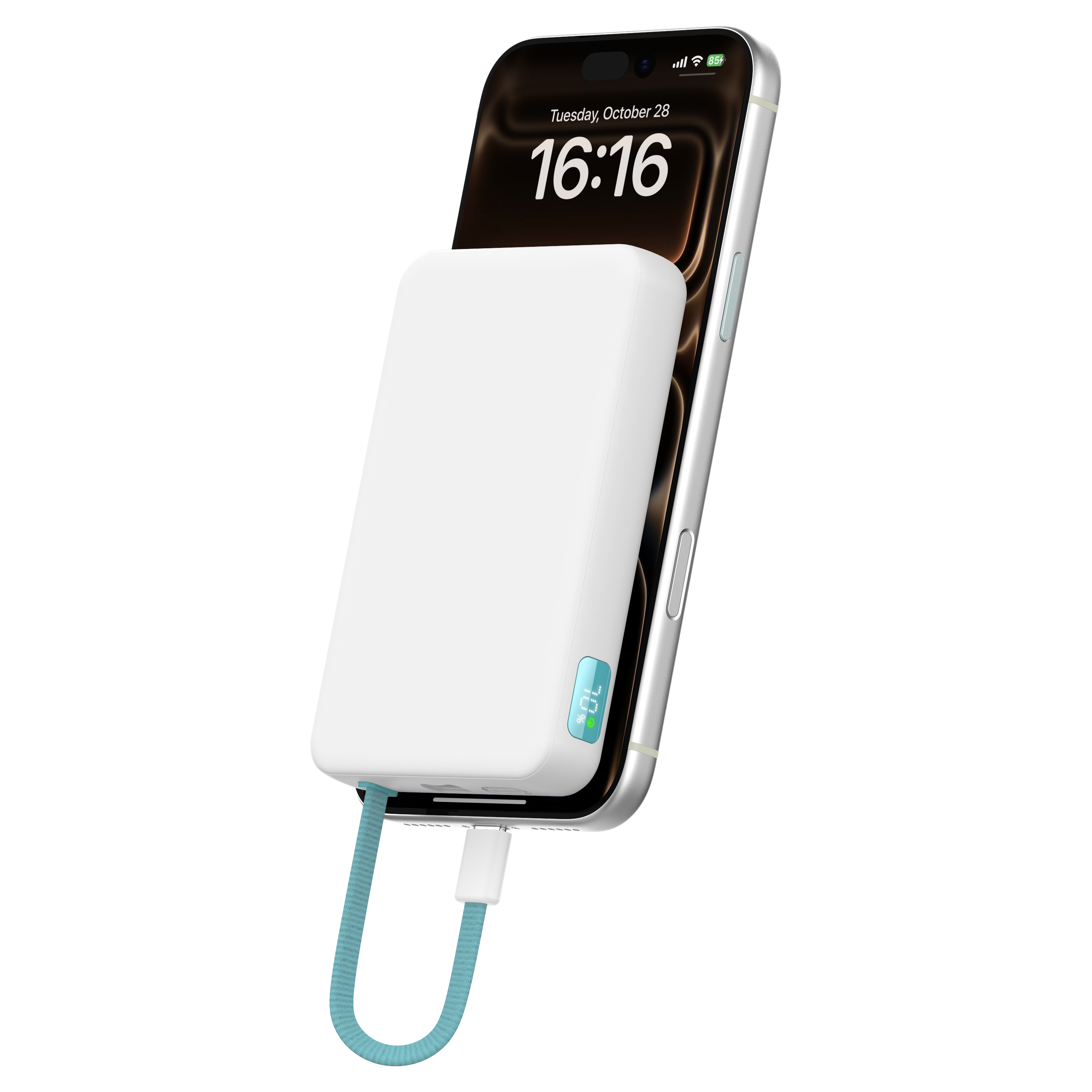 10000mAh Power Bank Multifunctional Portable Charger with Built in Type C Cable Wireless Charging for Apple Watch and Phones