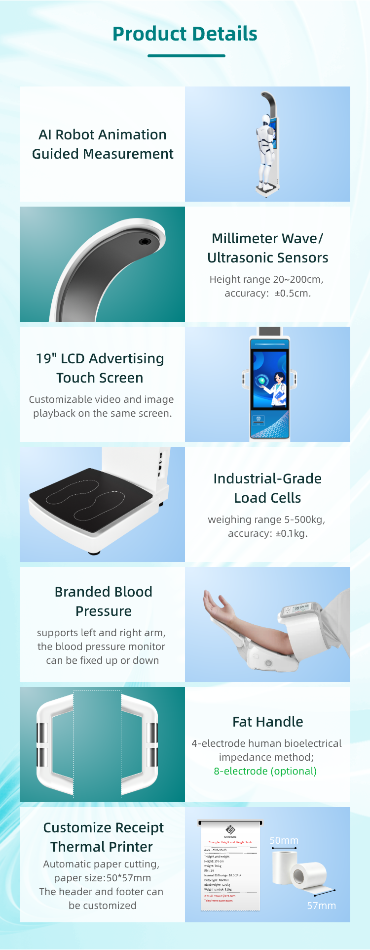 Advanced 19 Inch Android Advertising Multi Parameters Health Kiosk BMI Machine Body Height Weight Scale for Hospital