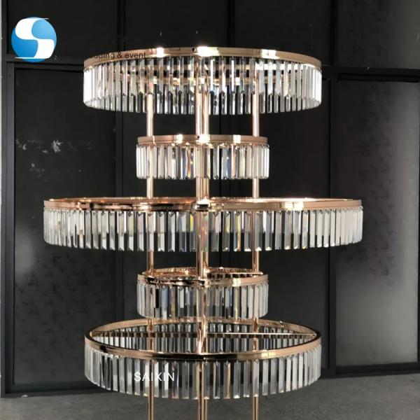 Table Tall Gold Wedding Crystal Centerpiece Gold 4 Layers Custom Metal 130x80cm