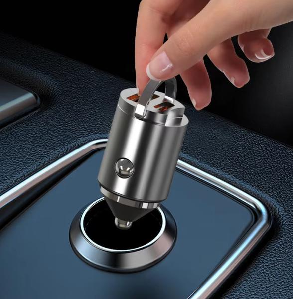 Metal Sliver Pull Ring USB Car Charger PD 30W Super Fast Car Charger QC 3.0
