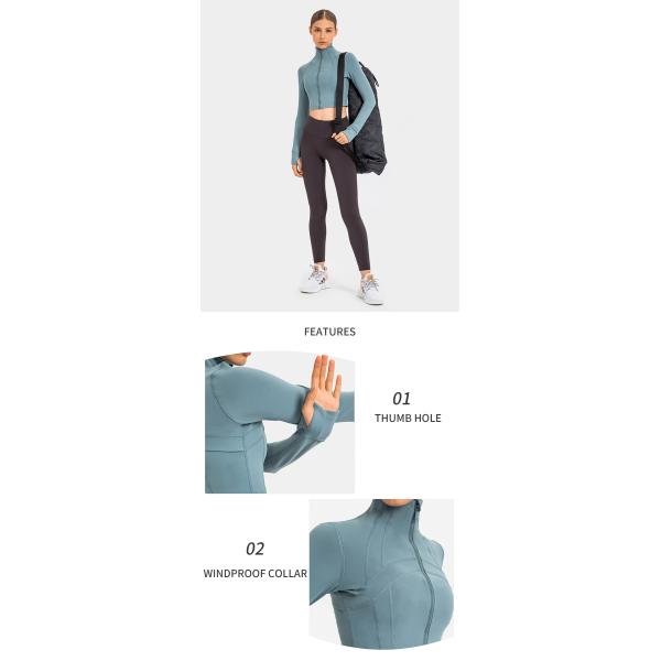 Куртка разминки куртки йоги женщин закрытия молнии Stretchy подрезанная