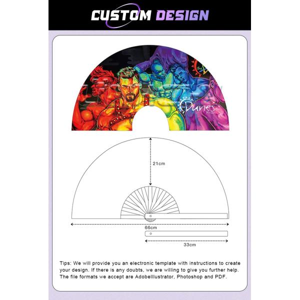 Custom Printed Large 33 cm Portable Painted Design Rave Bamboo Folding Hand Fan for Music Performance Festivals and Parties