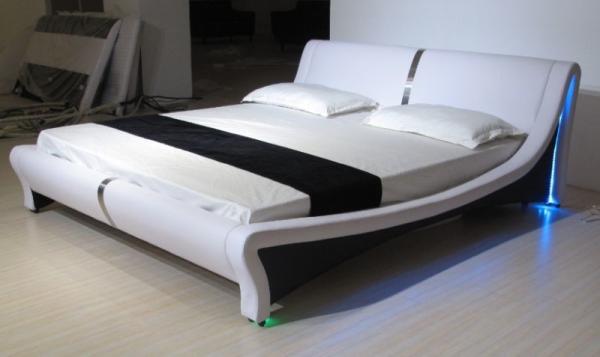 Carlifornia King Dark Brown Wave-like Shape Upholstered Bed with RGB LED light