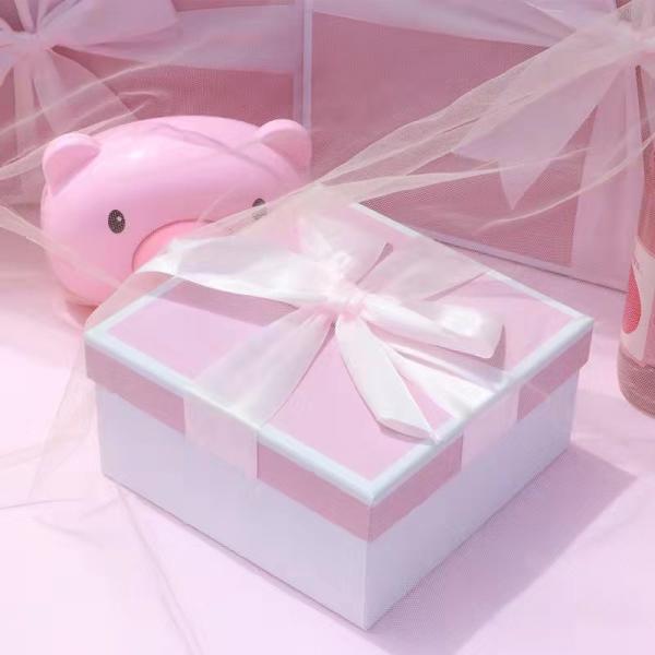 Spot Color Luxury Pink Rigid Cardboard Gift Box Bolsas de mão Caixa de embalagem de presentes cosméticos com fita