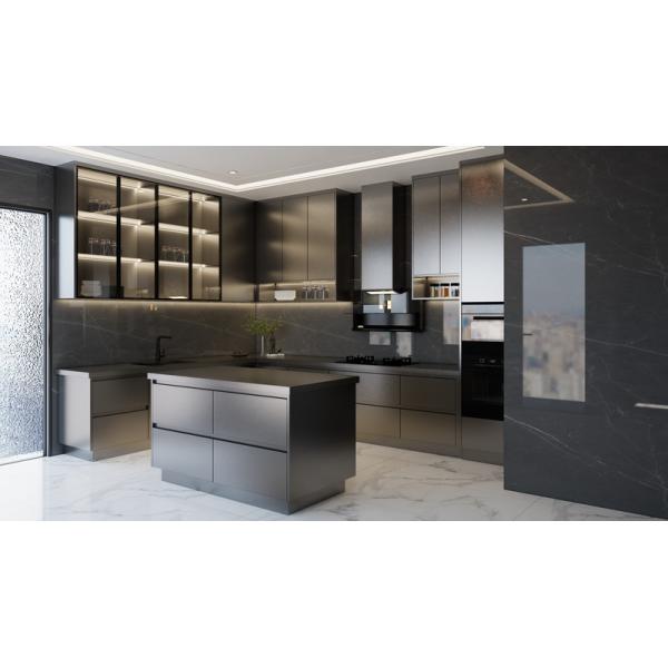 Fadior Matte Black Stainless Steel Kitchen Cabinet With Under-Cabinet Ambient Lighting
