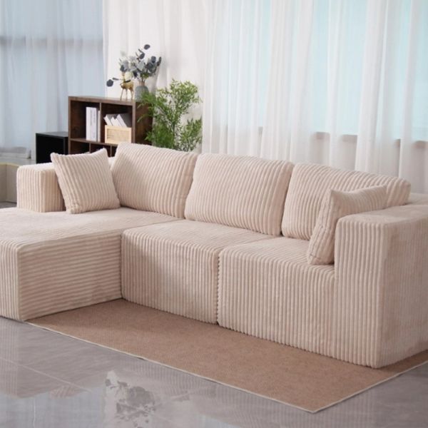 Custom Reclining L-Shape Modular Sectional Sofa Corduroy High Density Sponge Vacuum Compressed Sofa Bed for Villa Living Room