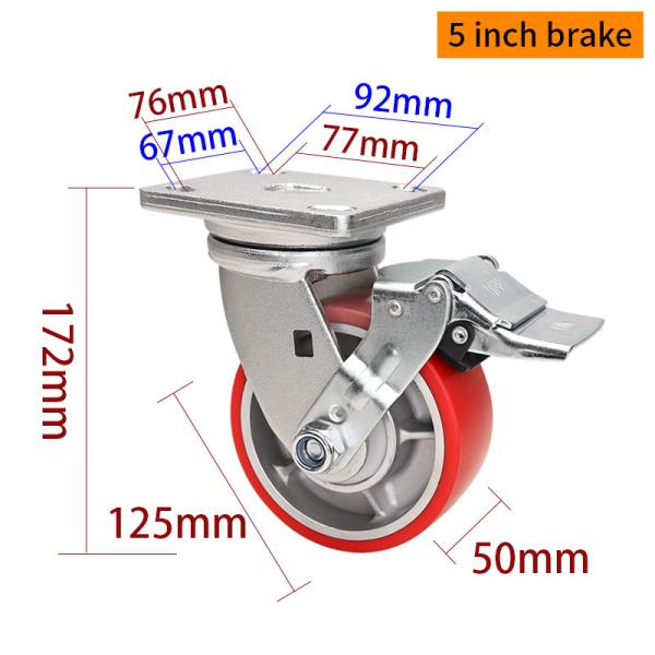 125mm 5 Caster Wheels Heavy Duty 700kg Load Plate Mount Rigid Castor Wheel