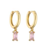 L'or a plaqué le Zircon rose Diamond Pendant de baisse de l'eau de rectangle de boucles d'oreille du cercle 18K