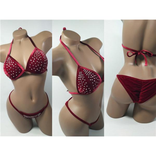 Classic NPC Bikini Competition Suits , Bodybuilding Bikini Suits Blue Red Velvet