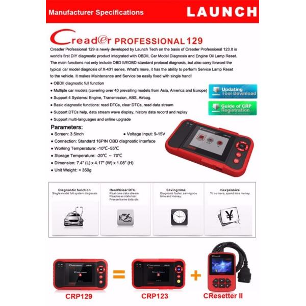 Newest Software Launch Creader CRP129 OBDII/EOBD Auto Code Scanner free update online diagnostic for 4 system