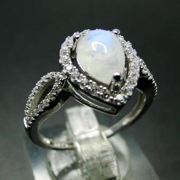Серебр колец 925 CZ захвата Moonstone радуги стерлинговый