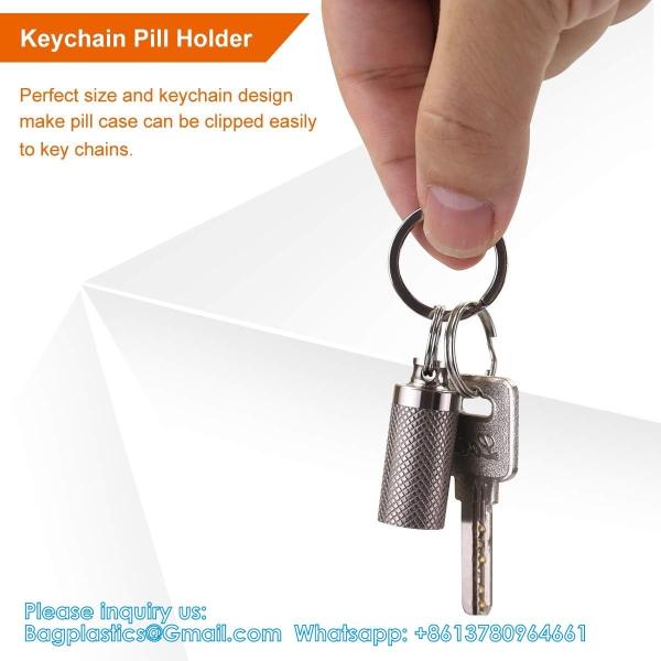 Keychain Pill Holder (5 Pack), Aluminum Waterproof Portable Small Travel Medicine Bottle Case Box Container For Purse