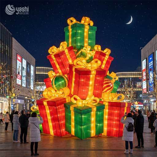 Custom Large Christmas Gift Box LED Lantern Waterproof Outdoor Decoration for Shopping Mall & Theme Park