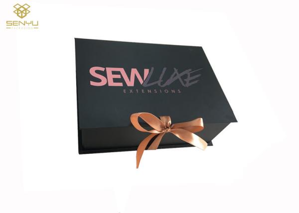 Black Cardboard Gift Box Packaging / Magnetic Folding Packaging Boxes For Hair Extension