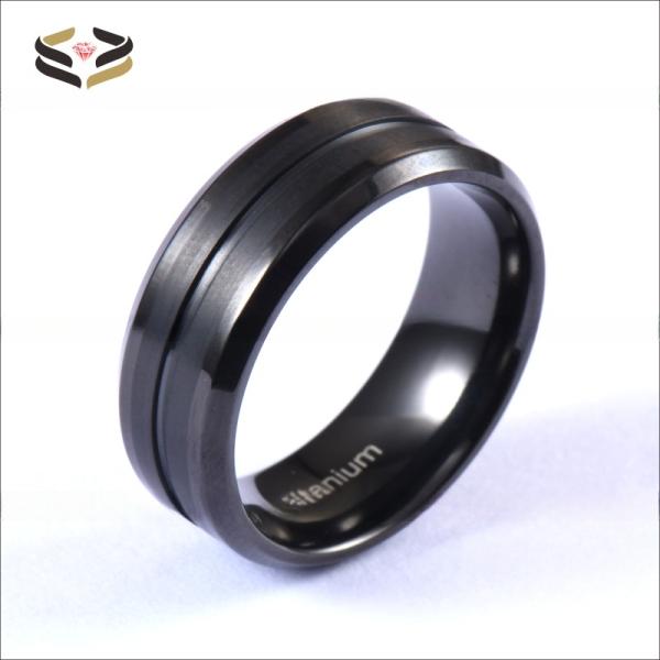 Anillos de titanio para boda con una sola ranura, acabado negro mate, 8 mm para hombre