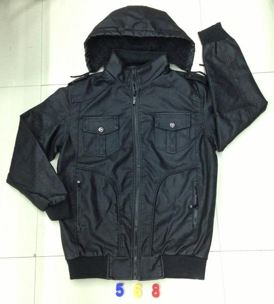 568 Men's black pu jacket coat stock