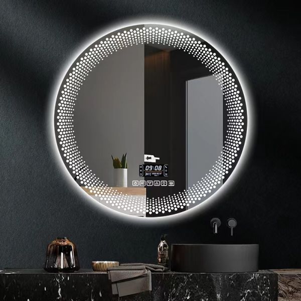 Simple flameproof Led Smart Touch Screen Anti-fog Round Sensor Mirror with Light(WH-MR-101)