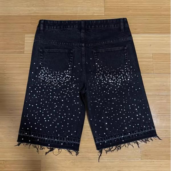Custom Slim Jeans Summer Vintage Street Wear Heavyweight Denim Shorts Manufacturers Men's Baggy Denim Shorts Rhinestone Jorts