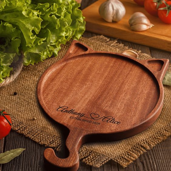 7''8''10'' Irregular Wooden Round Cat Display Plate Handmade Solid Wood Pizza Plate