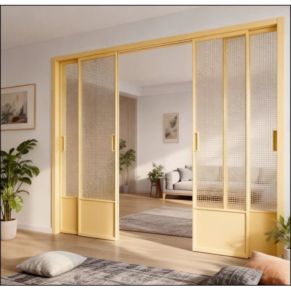 French vintage triple linkage sliding door, kitchen glass door, aluminum alloy partition door, living room balcony, floor rail sliding door