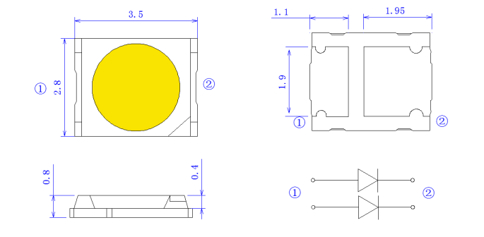 2835 обломок 300ma 140-160lm CCT 9000k СИД 3v SMD для освещает контржурным светом